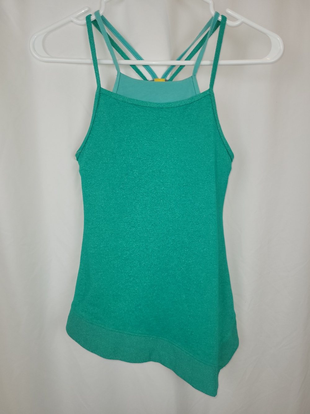 Lolë Emerald Green Glitter Strappy Tank Top Asymmetrical Hem XS